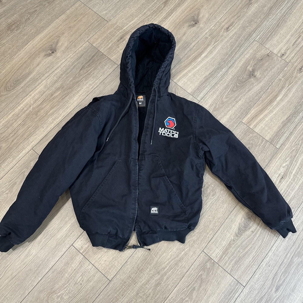Matco Tools Canvas Black Berne Jacket Mens Size M Insulated Hooded Quilted WORK